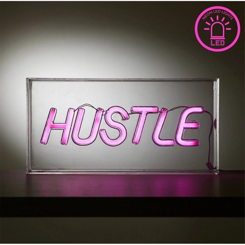 Urban Shop LED Neon Light Unisex 12x6 Pink Hustle Acrylic Box Sign NEW Decor